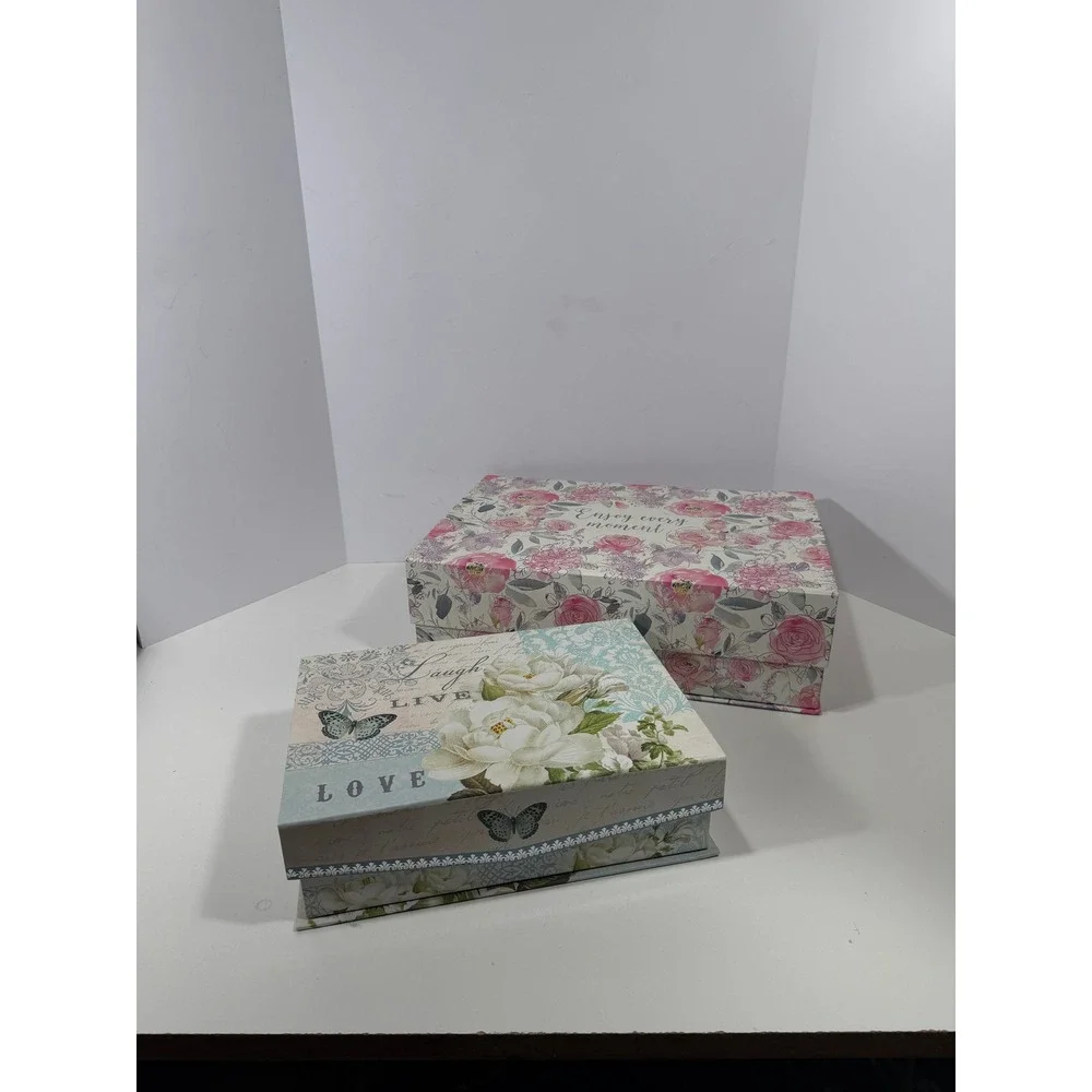 Abbington Park Floral Decorative Nesting Storage Boxes Set of 2 Magnetic Closure